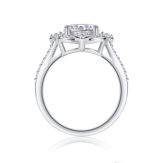Royal Halo Engagement Ring - GRA Certified Moissanite | Platinum Plated Sterling Silver