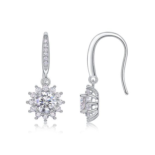 Star Flower Drop Earrings - GRA Certified Moissanite | Platinum Plated Sterling Silver