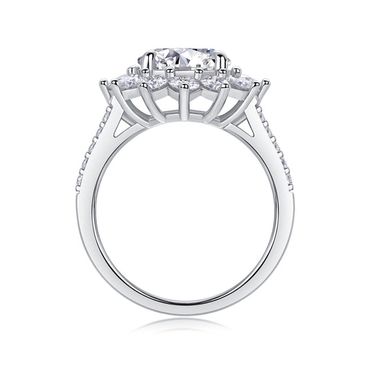 3 Carat Star Flower Engagement Ring - GRA Certified Moissanite | Platinum Plated Sterling Silver