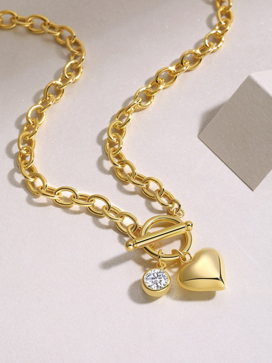 Promise Heart Toggle Necklace - GRA Certified Moissanite | Yellow Gold Plated Sterling Silver