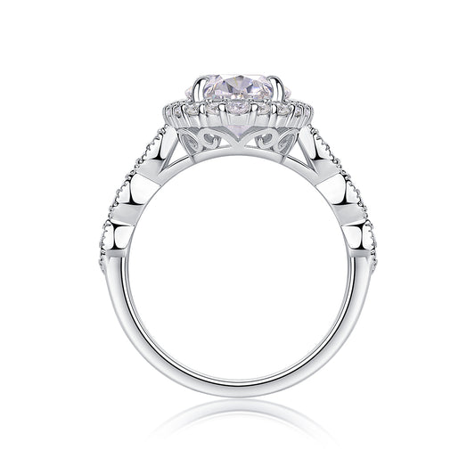 3 Carat Jupiter Halo Engagement Ring - GRA Certified Moissanite | Platinum Plated Sterling Silver