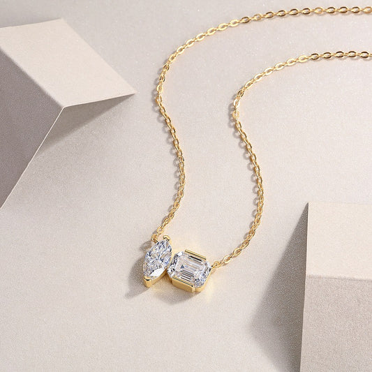 Gemini Necklace - GRA Certified Moissanite | Yellow Gold Plated Sterling Silver