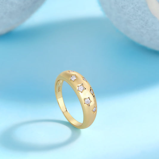 Milky Way band - GRA Certified Moissanite | Yellow Gold Plated Sterling Silver