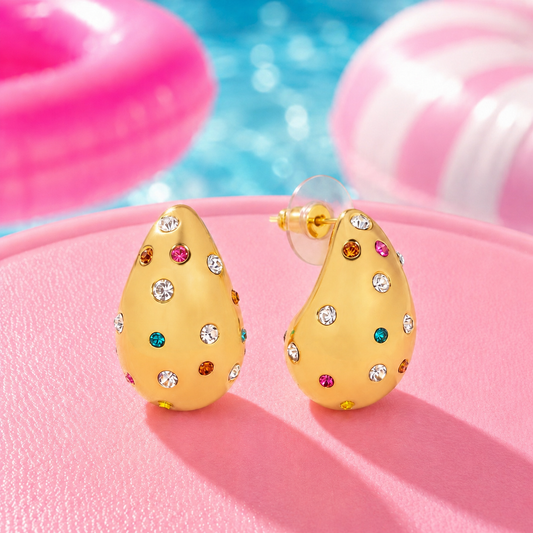 Rainbow Cloud Earrings - Cubic Zirconia |  Gold Toned Brass