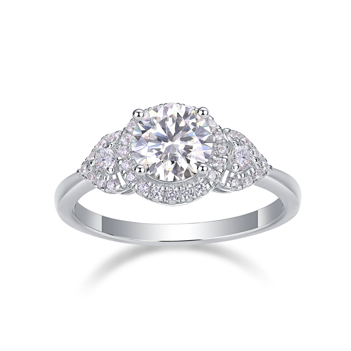 Starburst Halo Ring - GRA Certified Moissanite | Platinum Plated Sterling Silver