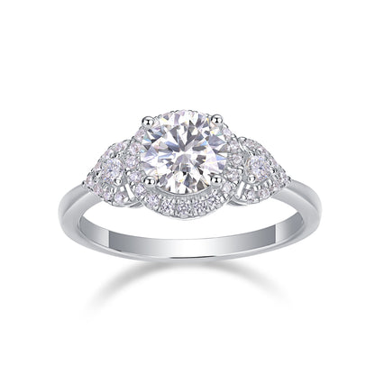 Starburst Halo Ring - GRA Certified Moissanite | Platinum Plated Sterling Silver
