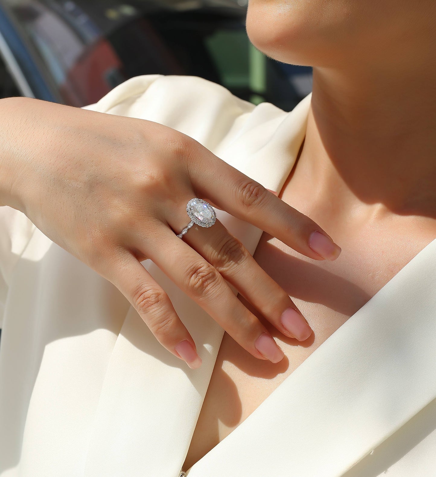 3 Carat Jupiter Halo Engagement Ring - GRA Certified Moissanite | Platinum Plated Sterling Silver