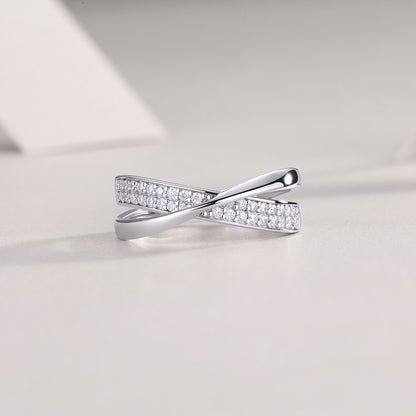Criss Cross Band - GRA Certified Moissanite | Platinum Plated Sterling Silver