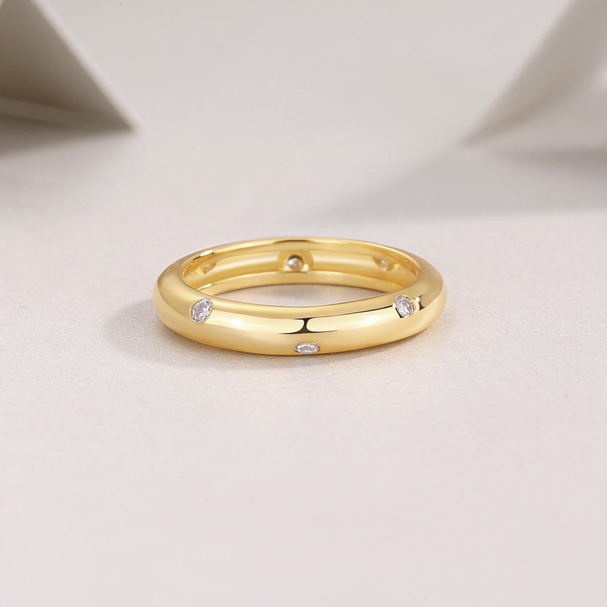GRA Certified Moissanite | Starry Yellow Gold Plated Sterling Silver Wedding Band