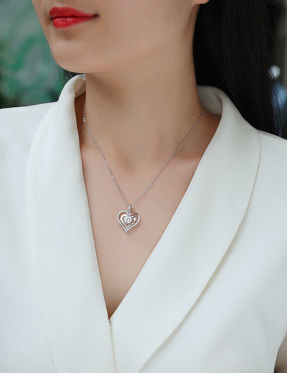 Double Heart Necklace - GRA Certified Moissanite | Platinum Plated Serling Silver