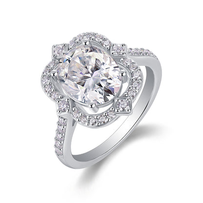 Royal Halo Engagement Ring - GRA Certified Moissanite | Platinum Plated Sterling Silver