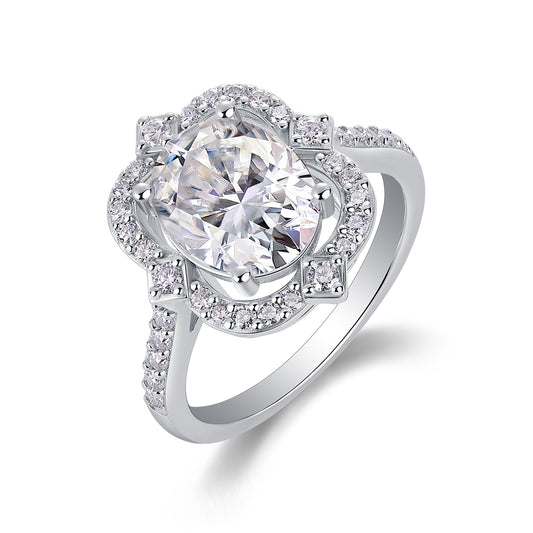 Royal Halo Engagement Ring - GRA Certified Moissanite | Platinum Plated Sterling Silver