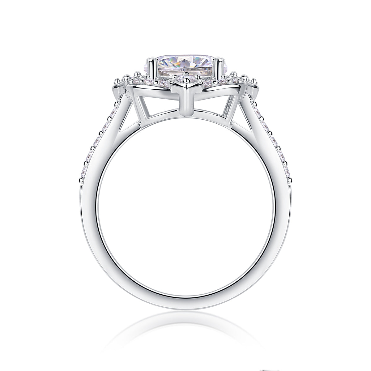 Royal Halo Engagement Ring - GRA Certified Moissanite | Platinum Plated Sterling Silver