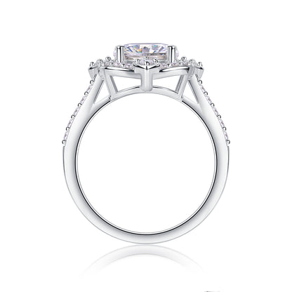 Royal Halo Engagement Ring - GRA Certified Moissanite | Platinum Plated Sterling Silver
