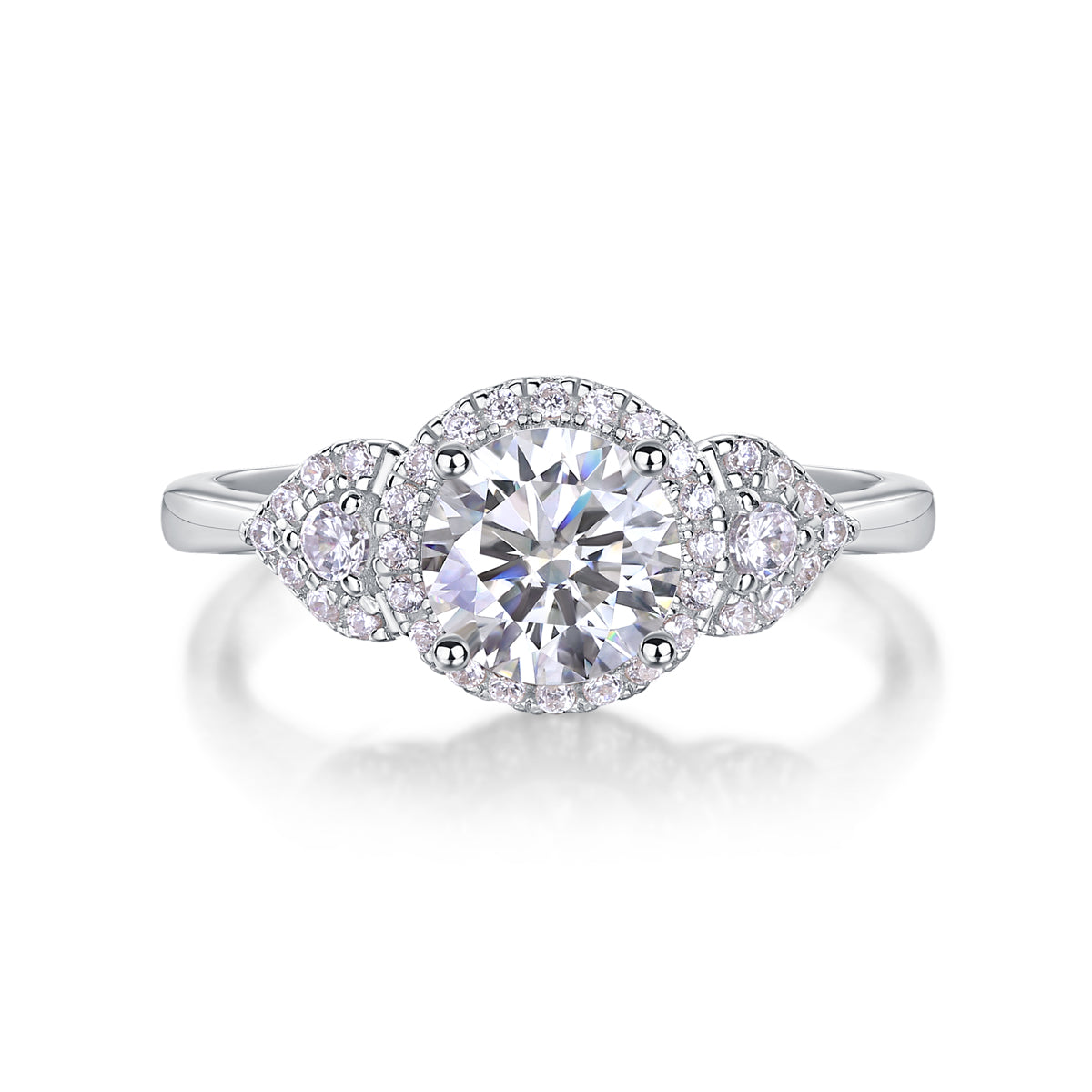Starburst Halo Ring - GRA Certified Moissanite | Platinum Plated Sterling Silver