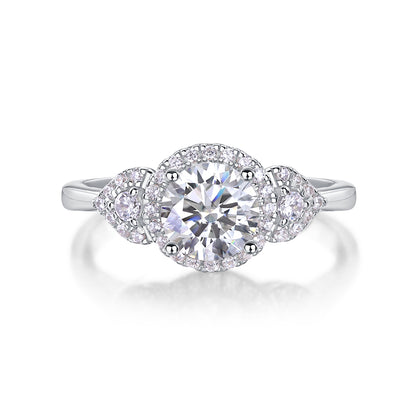 Starburst Halo Ring - GRA Certified Moissanite | Platinum Plated Sterling Silver