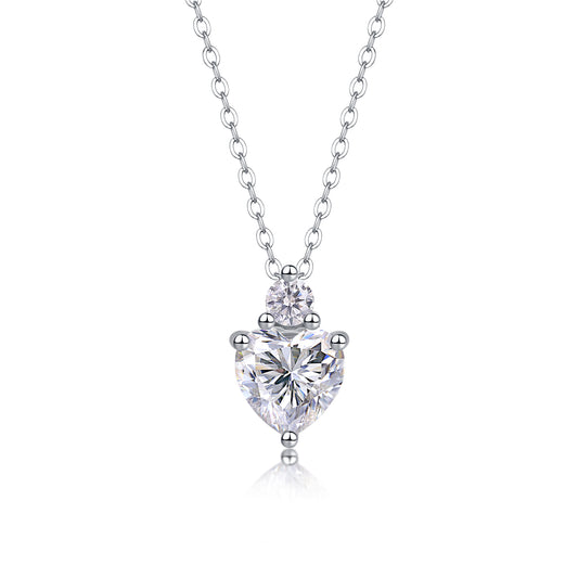 Solid Heart Necklace - GRA Certified Moissanite | Platinum Plated Sterling Silver