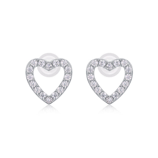 Dainty Heart Earrings - GRA Certified Moissanite | Platinum Plated Sterling Silver