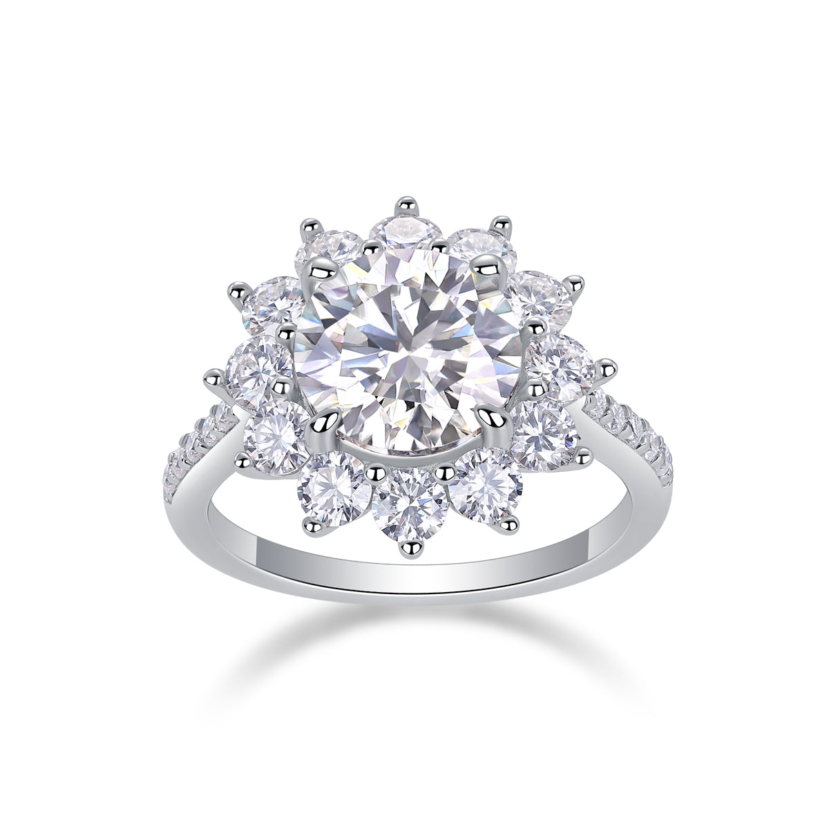 3 Carat Star Flower Engagement Ring - GRA Certified Moissanite | Platinum Plated Sterling Silver