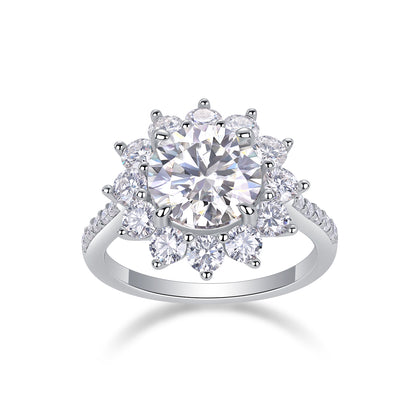 3 Carat Star Flower Engagement Ring - GRA Certified Moissanite | Platinum Plated Sterling Silver
