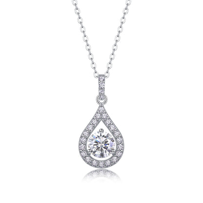 Tear Drop Halo One Carat Necklace - GRA Certified Moissanite | Platinum Plated Sterling Silver