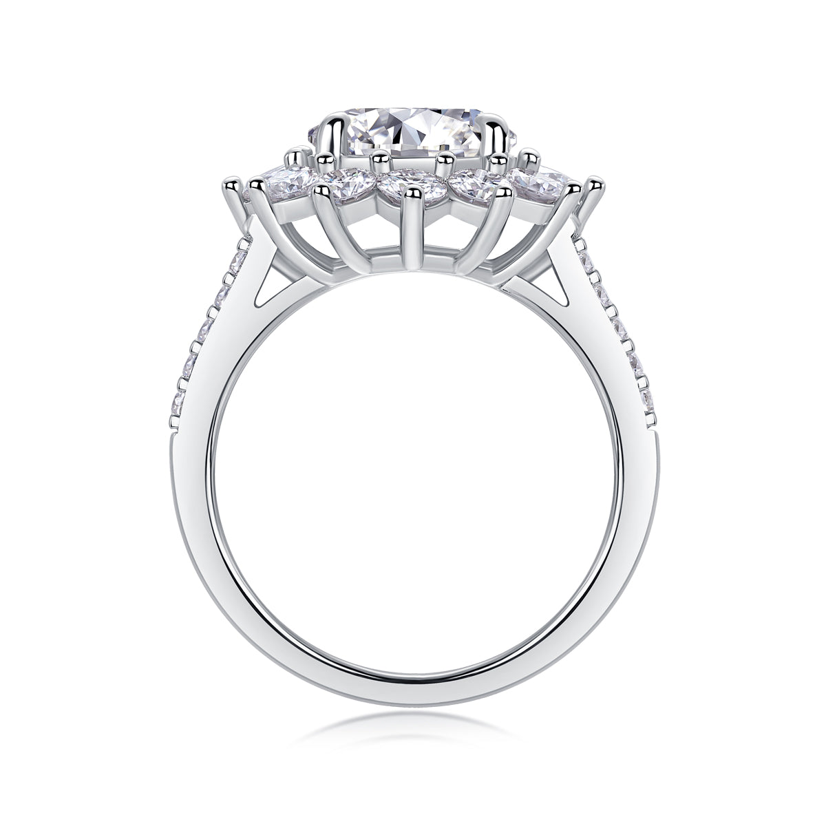 3 Carat Star Flower Engagement Ring - GRA Certified Moissanite | Platinum Plated Sterling Silver