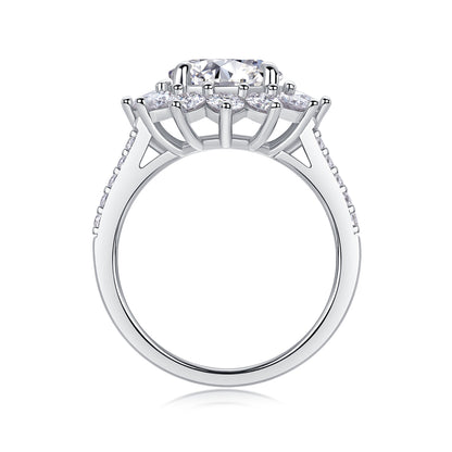 3 Carat Star Flower Engagement Ring - GRA Certified Moissanite | Platinum Plated Sterling Silver