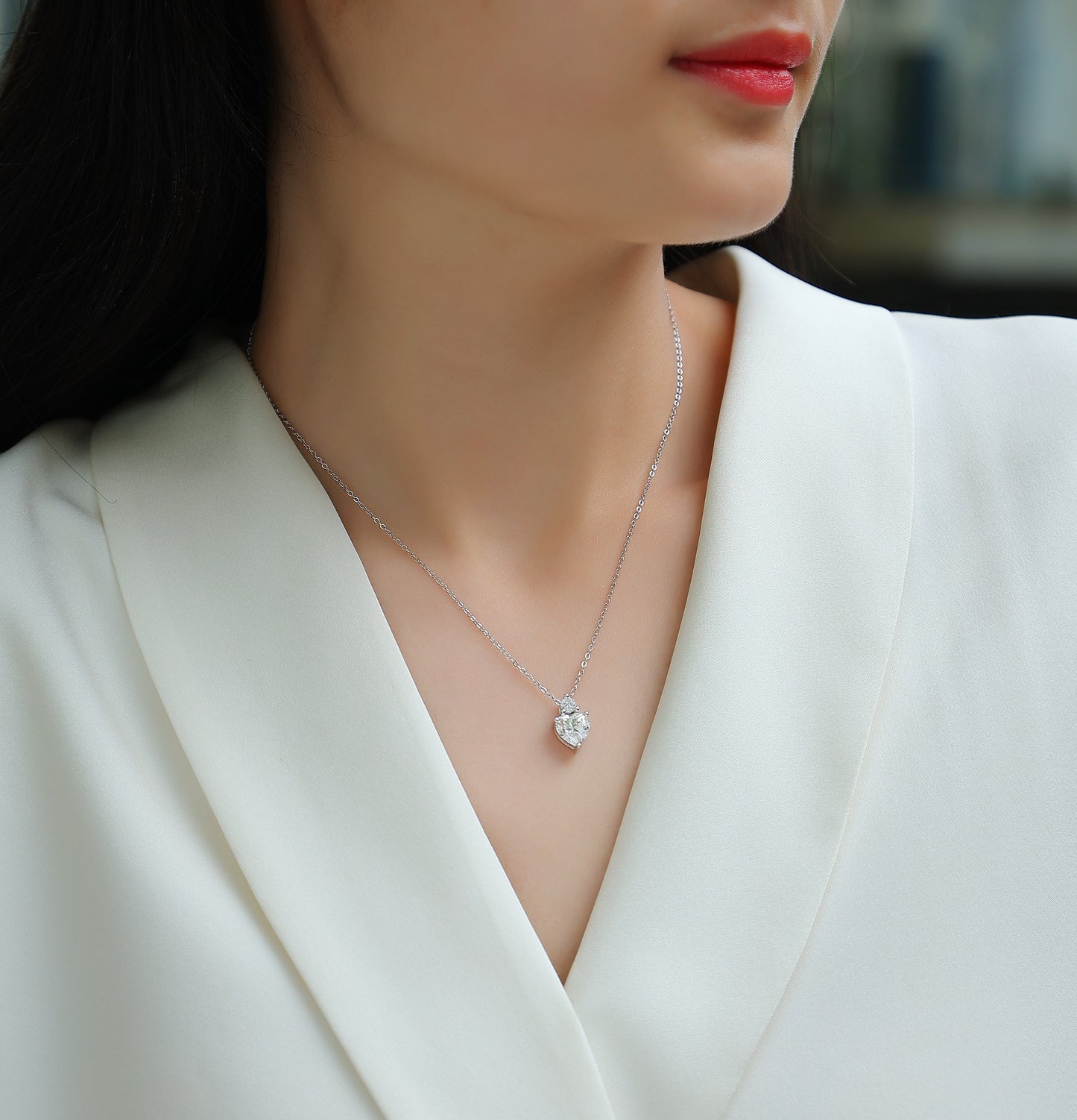 Solid Heart Necklace - GRA Certified Moissanite | Platinum Plated Sterling Silver