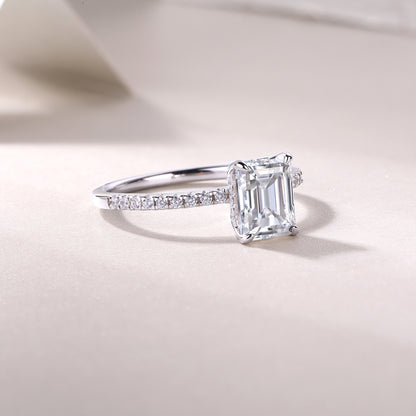 Emerald Cut Engagement Ring - GRA Certified Moissanite | Platinum Plated Sterling Silver