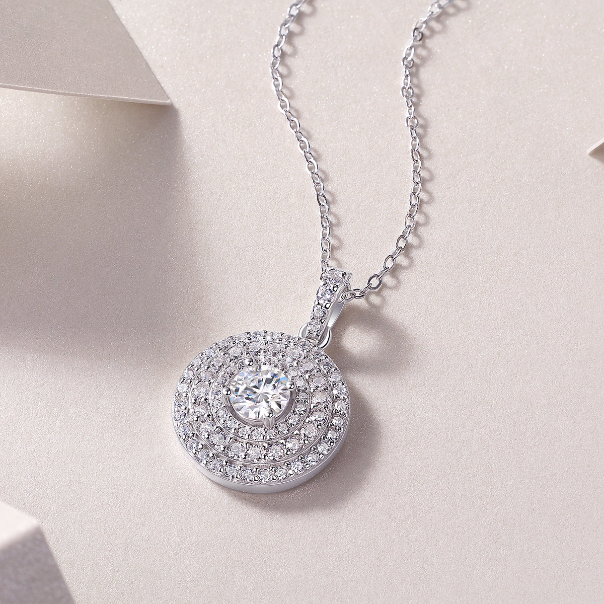 Triple Halo Necklace - GRA Certified Moissanite | Platinum Plated Sterling Silver