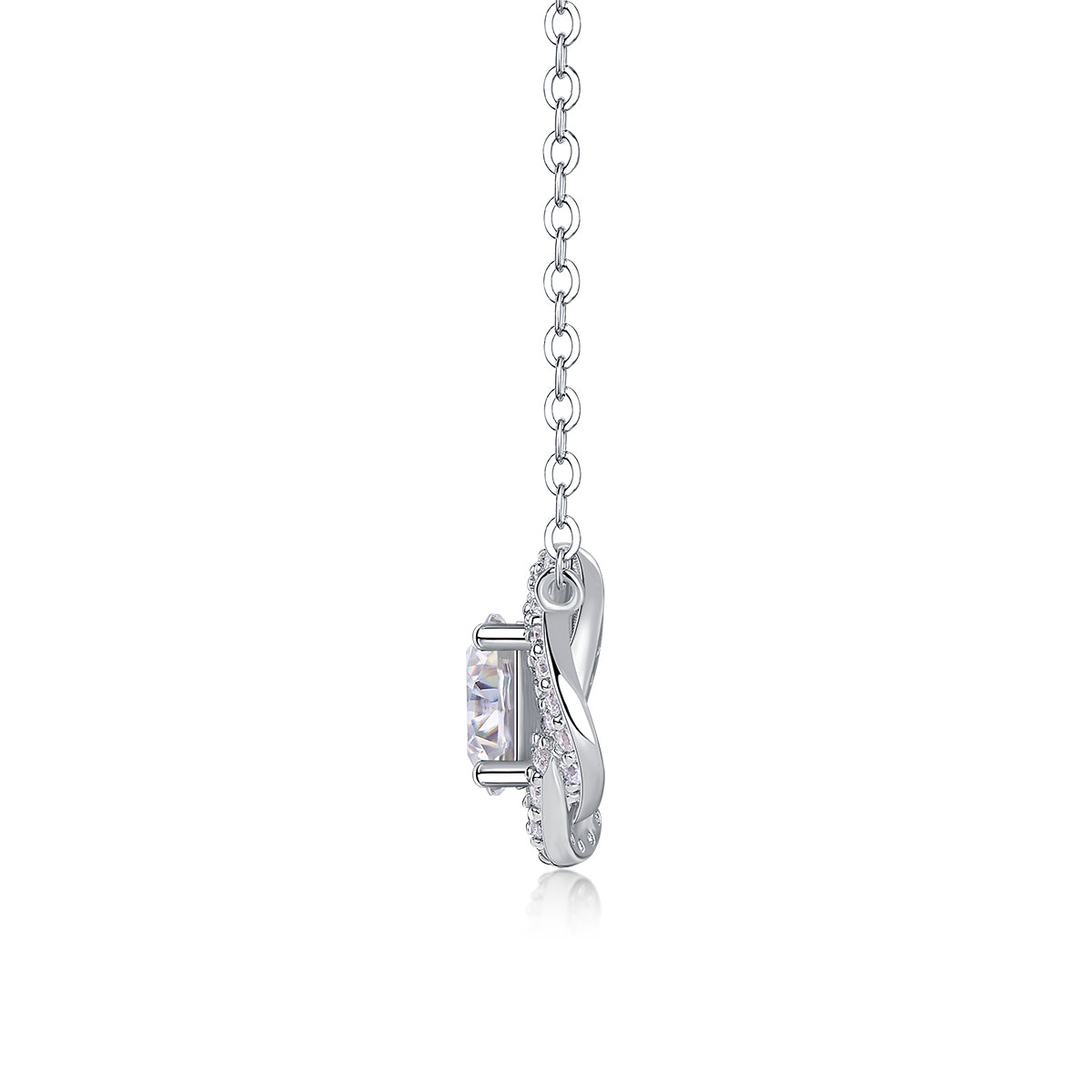 Flower Halo Necklace - GRA Certified Moissanite | Platinum Plated Sterling Silver