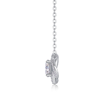 Flower Halo Necklace - GRA Certified Moissanite | Platinum Plated Sterling Silver