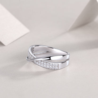 Criss Cross Band - GRA Certified Moissanite | Platinum Plated Sterling Silver
