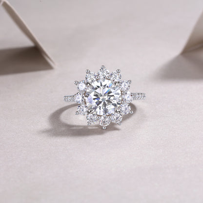 3 Carat Star Flower Engagement Ring - GRA Certified Moissanite | Platinum Plated Sterling Silver