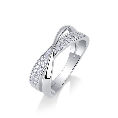 Criss Cross Band - GRA Certified Moissanite | Platinum Plated Sterling Silver