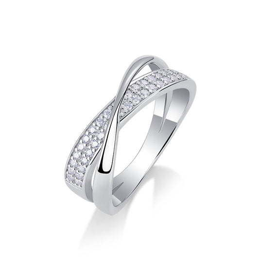 Criss Cross Band - GRA Certified Moissanite | Platinum Plated Sterling Silver