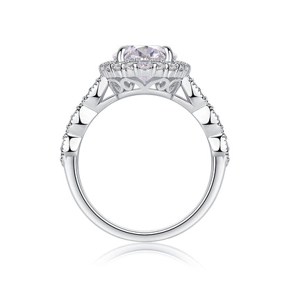 3 Carat Jupiter Halo Engagement Ring - GRA Certified Moissanite | Platinum Plated Sterling Silver