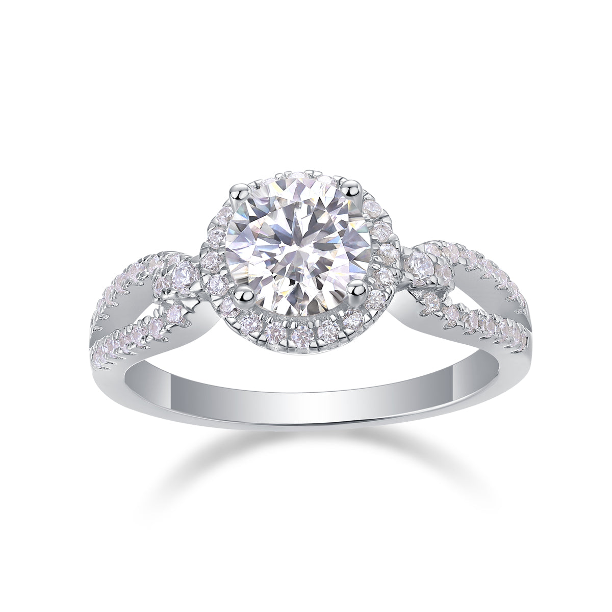 Full Moon Engagement Ring - GRA Certified Moissanite | Platinum Plated Sterling Silver