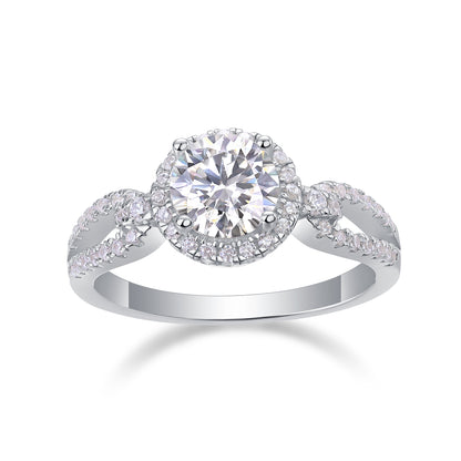 Full Moon Engagement Ring - GRA Certified Moissanite | Platinum Plated Sterling Silver