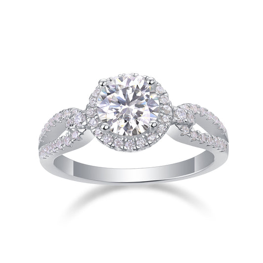 Full Moon Engagement Ring - GRA Certified Moissanite | Platinum Plated Sterling Silver