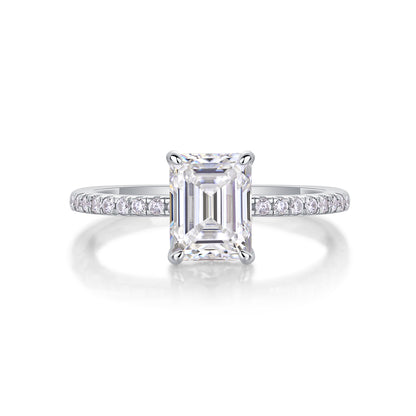 Emerald Cut Engagement Ring - GRA Certified Moissanite | Platinum Plated Sterling Silver