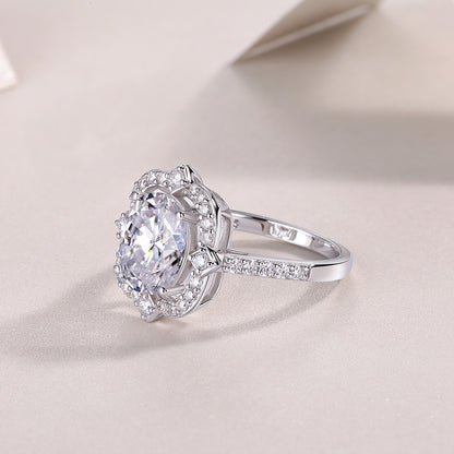 Royal Halo Engagement Ring - GRA Certified Moissanite | Platinum Plated Sterling Silver