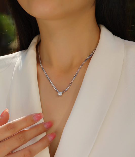 Boyfriend Necklace - Princess Cut GRA Certified Moissanite | Platinum Plated Sterling Silver