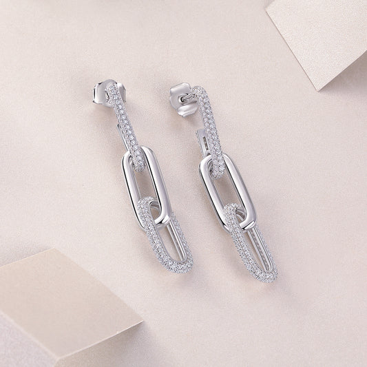 Sneaky Link Chain Earrings - GRA Certified Moissanite | Platinum Plated Sterling Silver
