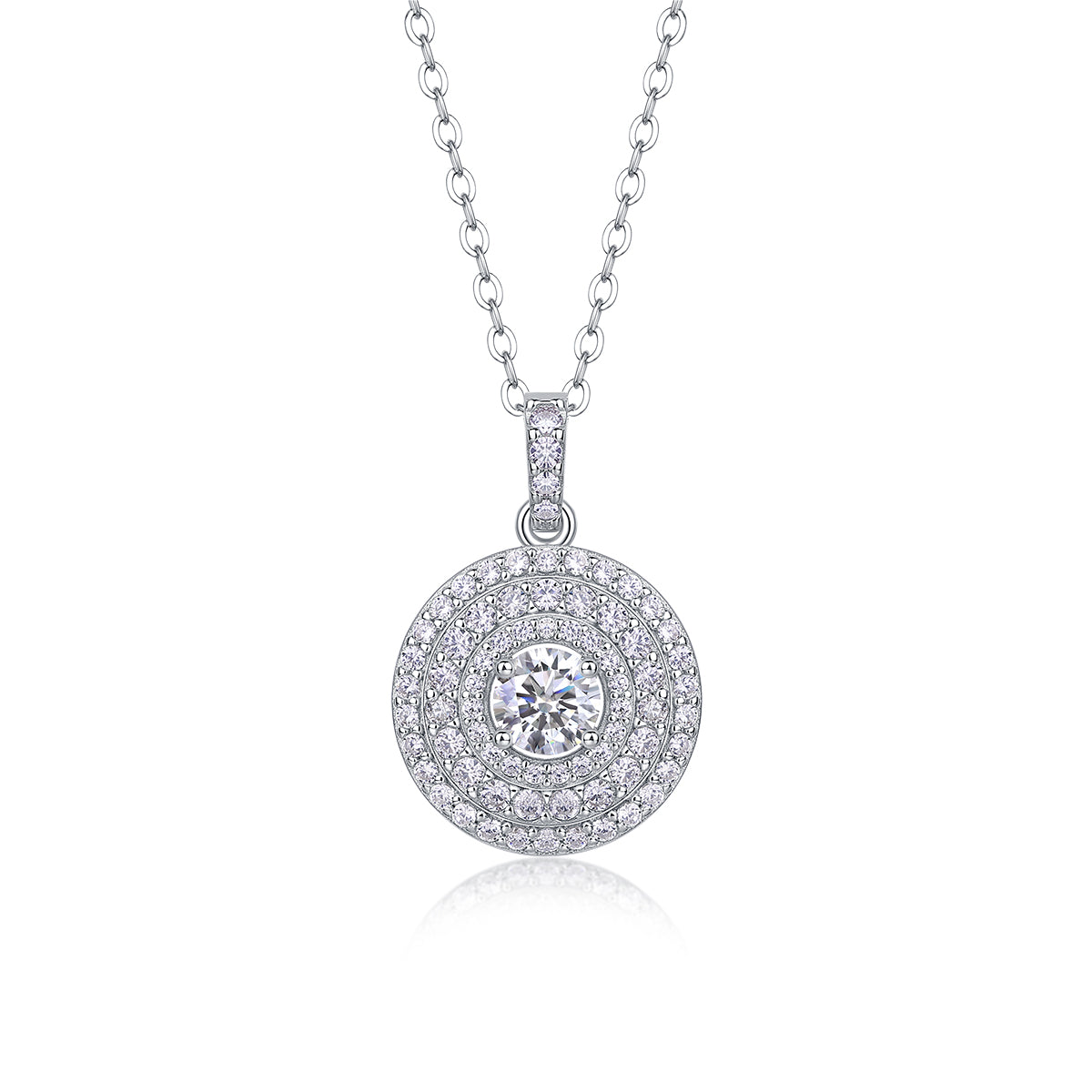 Triple Halo Necklace - GRA Certified Moissanite | Platinum Plated Sterling Silver