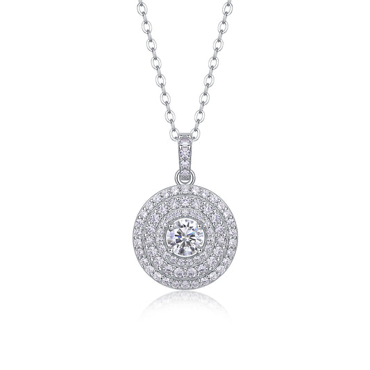 Triple Halo Necklace - GRA Certified Moissanite | Platinum Plated Sterling Silver