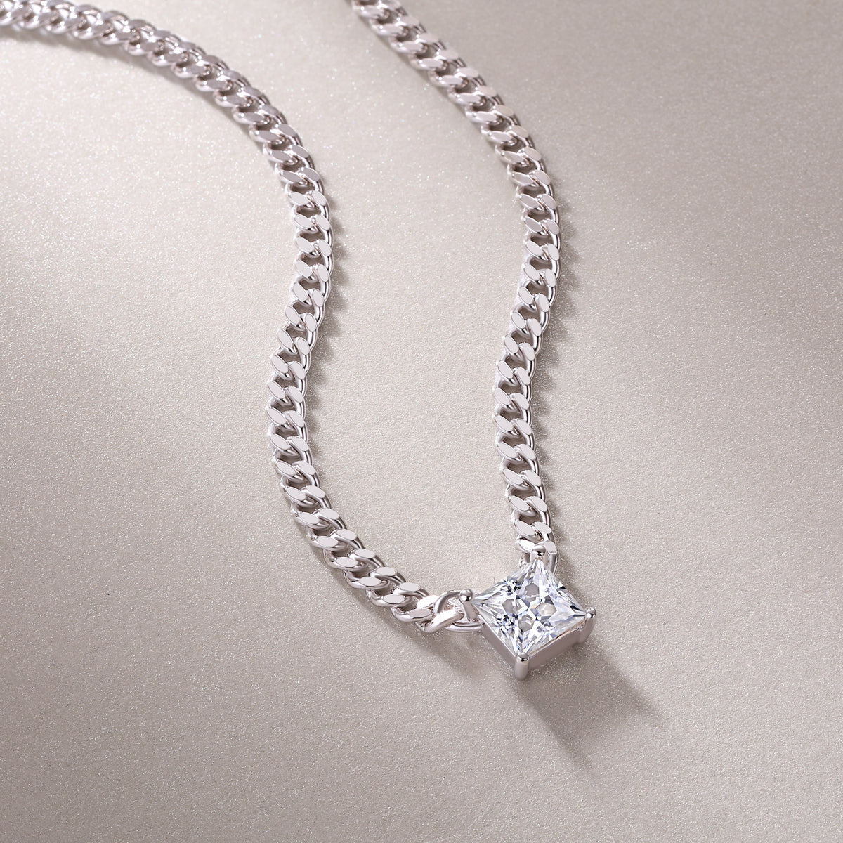 Boyfriend Necklace - Princess Cut GRA Certified Moissanite | Platinum Plated Sterling Silver