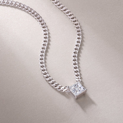 Boyfriend Necklace - Princess Cut GRA Certified Moissanite | Platinum Plated Sterling Silver