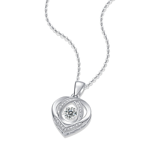 Cupid Heart Necklace - Round Cut GRA Certified Moissanite | Platinum Plated Sterling Silver