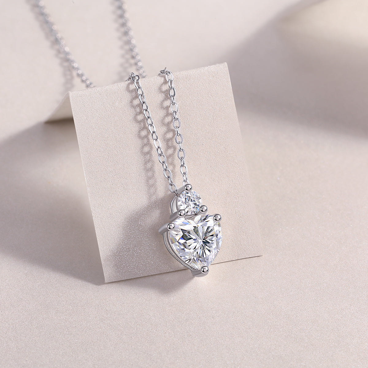 Solid Heart Necklace - GRA Certified Moissanite | Platinum Plated Sterling Silver